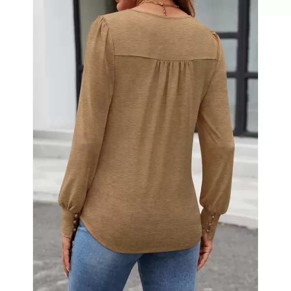 ZESICA Long Sleeve Shirts for Women Fall Tops Crew Neck Pleated Casual Tunic BlousesBrown