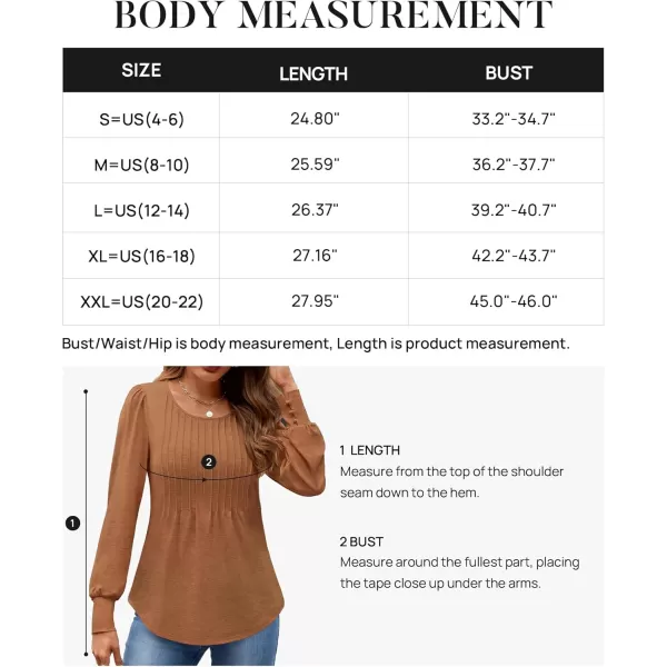 ZESICA Long Sleeve Shirts for Women Fall Tops Crew Neck Pleated Casual Tunic BlousesCaramel
