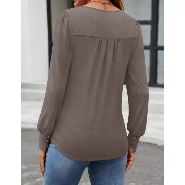 ZESICA Long Sleeve Shirts for Women Fall Tops Crew Neck Pleated Casual Tunic BlousesCoffeegrey