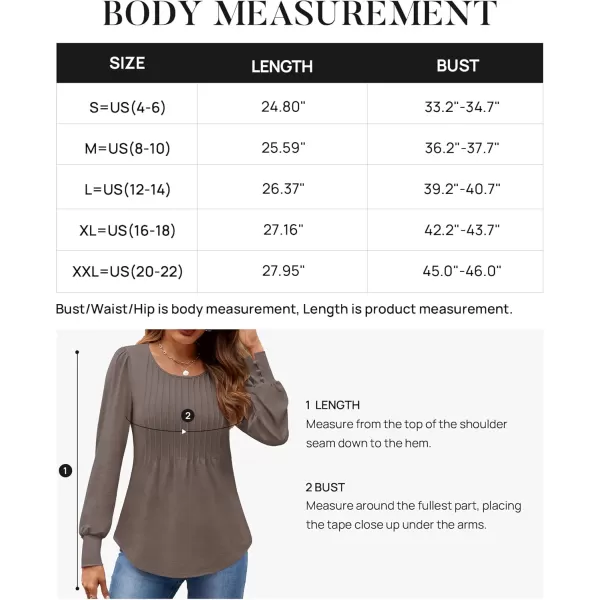 ZESICA Long Sleeve Shirts for Women Fall Tops Crew Neck Pleated Casual Tunic BlousesCoffeegrey
