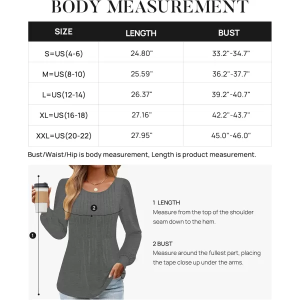 ZESICA Long Sleeve Shirts for Women Fall Tops Crew Neck Pleated Casual Tunic BlousesDarkgrey