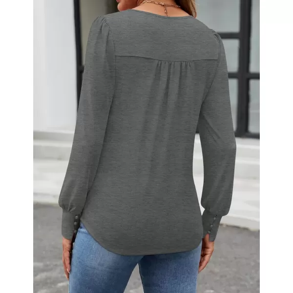 ZESICA Long Sleeve Shirts for Women Fall Tops Crew Neck Pleated Casual Tunic BlousesDarkgrey