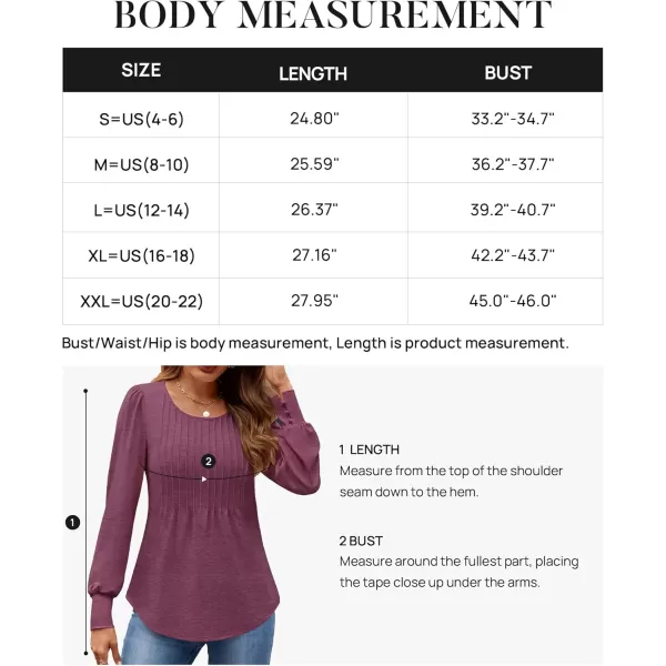 ZESICA Long Sleeve Shirts for Women Fall Tops Crew Neck Pleated Casual Tunic BlousesFuchsia