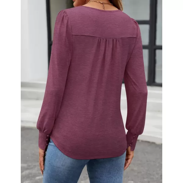 ZESICA Long Sleeve Shirts for Women Fall Tops Crew Neck Pleated Casual Tunic BlousesFuchsia