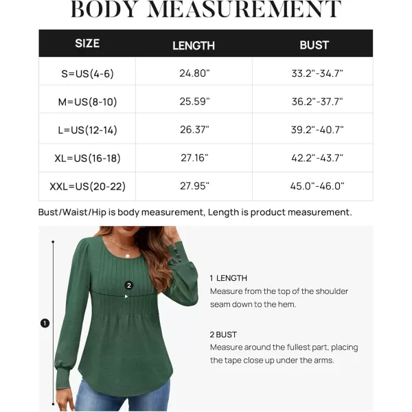 ZESICA Long Sleeve Shirts for Women Fall Tops Crew Neck Pleated Casual Tunic BlousesGreen