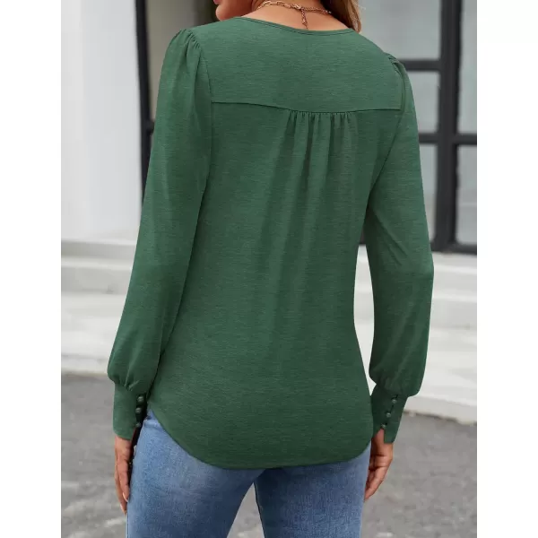 ZESICA Long Sleeve Shirts for Women Fall Tops Crew Neck Pleated Casual Tunic BlousesGreen