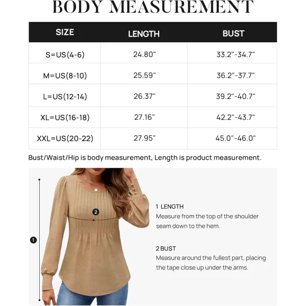 ZESICA Long Sleeve Shirts for Women Fall Tops Crew Neck Pleated Casual Tunic BlousesKhaki