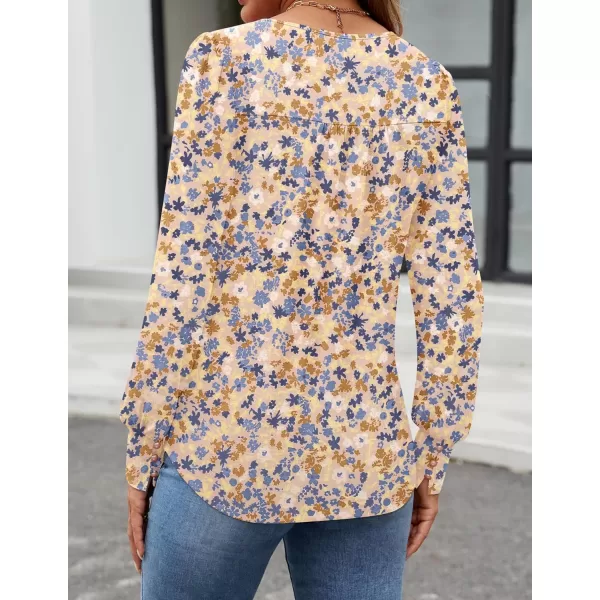 ZESICA Long Sleeve Shirts for Women Fall Tops Crew Neck Pleated Casual Tunic BlousesNewyork Apricot