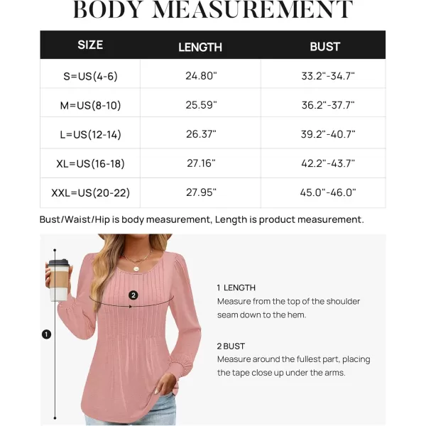 ZESICA Long Sleeve Shirts for Women Fall Tops Crew Neck Pleated Casual Tunic BlousesPink