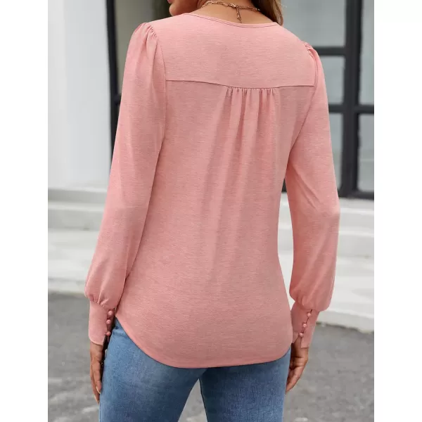 ZESICA Long Sleeve Shirts for Women Fall Tops Crew Neck Pleated Casual Tunic BlousesPink