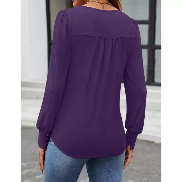 ZESICA Long Sleeve Shirts for Women Fall Tops Crew Neck Pleated Casual Tunic BlousesPurple