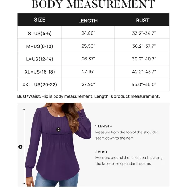 ZESICA Long Sleeve Shirts for Women Fall Tops Crew Neck Pleated Casual Tunic BlousesPurple