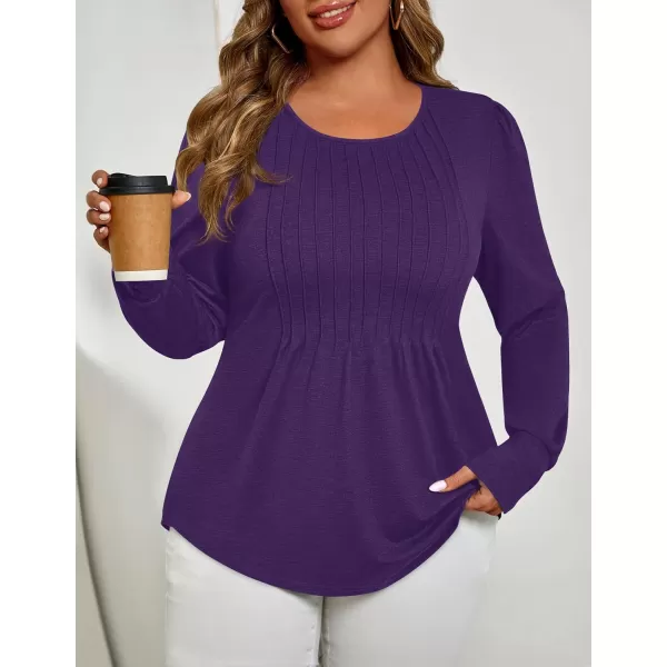 ZESICA Long Sleeve Shirts for Women Fall Tops Crew Neck Pleated Casual Tunic BlousesPurple
