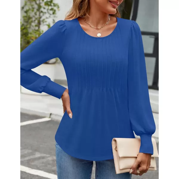 ZESICA Long Sleeve Shirts for Women Fall Tops Crew Neck Pleated Casual Tunic BlousesRoyalblue