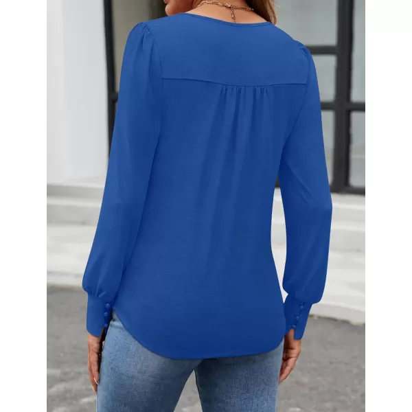 ZESICA Long Sleeve Shirts for Women Fall Tops Crew Neck Pleated Casual Tunic BlousesRoyalblue