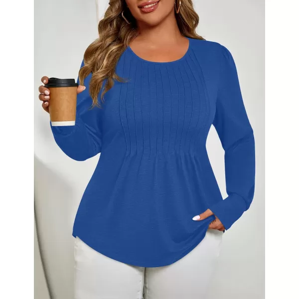 ZESICA Long Sleeve Shirts for Women Fall Tops Crew Neck Pleated Casual Tunic BlousesRoyalblue