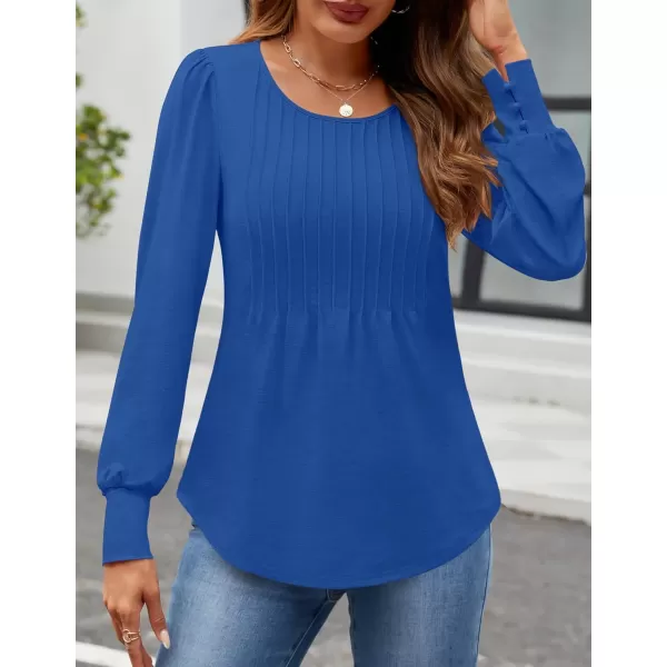 ZESICA Long Sleeve Shirts for Women Fall Tops Crew Neck Pleated Casual Tunic BlousesRoyalblue