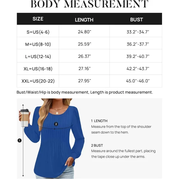 ZESICA Long Sleeve Shirts for Women Fall Tops Crew Neck Pleated Casual Tunic BlousesRoyalblue