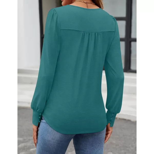 ZESICA Long Sleeve Shirts for Women Fall Tops Crew Neck Pleated Casual Tunic BlousesTeal