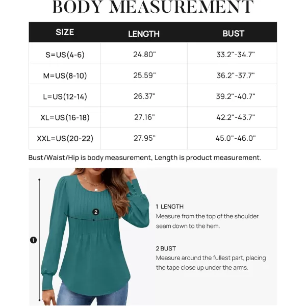 ZESICA Long Sleeve Shirts for Women Fall Tops Crew Neck Pleated Casual Tunic BlousesTeal