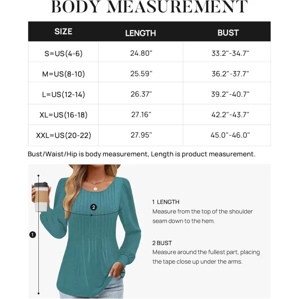 ZESICA Long Sleeve Shirts for Women Fall Tops Crew Neck Pleated Casual Tunic BlousesTurquoise