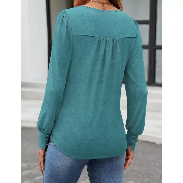 ZESICA Long Sleeve Shirts for Women Fall Tops Crew Neck Pleated Casual Tunic BlousesTurquoise