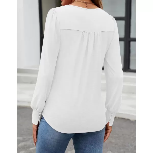 ZESICA Long Sleeve Shirts for Women Fall Tops Crew Neck Pleated Casual Tunic BlousesWhite