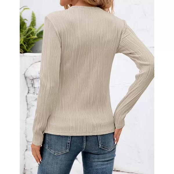 ZESICA Long Sleeve Shirts for Women Tops Fall Fashion 2024 Trendy Slim fit Textured TshirtsApricot