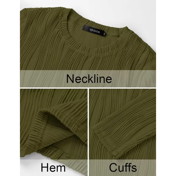 ZESICA Long Sleeve Shirts for Women Tops Fall Fashion 2024 Trendy Slim fit Textured TshirtsArmygreen