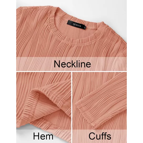 ZESICA Long Sleeve Shirts for Women Tops Fall Fashion 2024 Trendy Slim fit Textured TshirtsCoralred