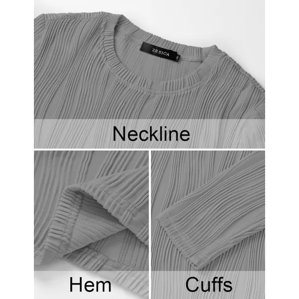 ZESICA Long Sleeve Shirts for Women Tops Fall Fashion 2024 Trendy Slim fit Textured TshirtsGray
