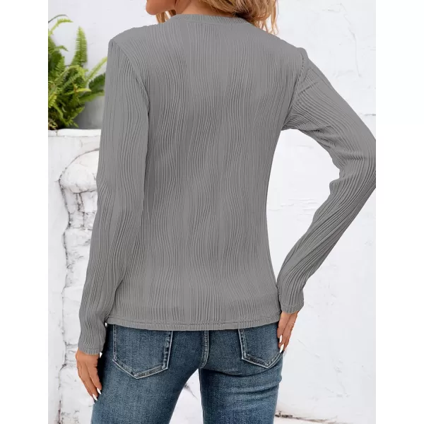 ZESICA Long Sleeve Shirts for Women Tops Fall Fashion 2024 Trendy Slim fit Textured TshirtsGray