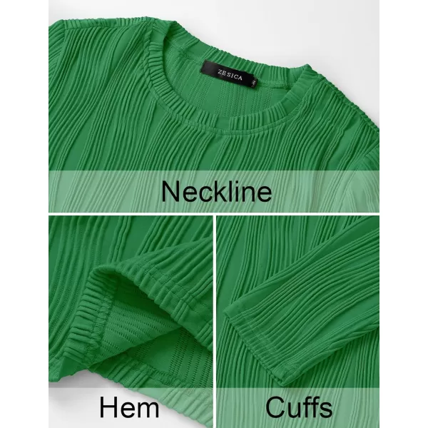 ZESICA Long Sleeve Shirts for Women Tops Fall Fashion 2024 Trendy Slim fit Textured TshirtsGreen