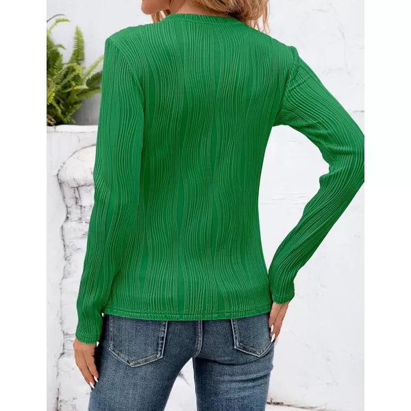 ZESICA Long Sleeve Shirts for Women Tops Fall Fashion 2024 Trendy Slim fit Textured TshirtsGreen