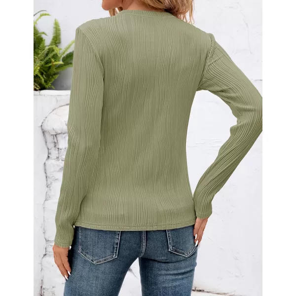 ZESICA Long Sleeve Shirts for Women Tops Fall Fashion 2024 Trendy Slim fit Textured TshirtsLightgreen