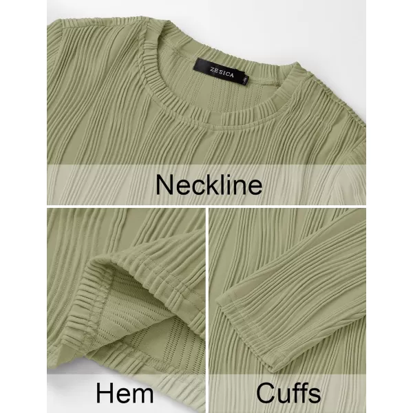 ZESICA Long Sleeve Shirts for Women Tops Fall Fashion 2024 Trendy Slim fit Textured TshirtsLightgreen
