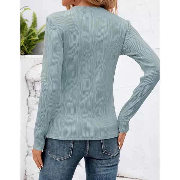ZESICA Long Sleeve Shirts for Women Tops Fall Fashion 2024 Trendy Slim fit Textured TshirtsMistblue