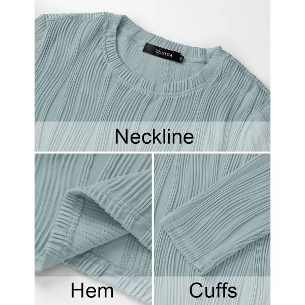 ZESICA Long Sleeve Shirts for Women Tops Fall Fashion 2024 Trendy Slim fit Textured TshirtsMistblue