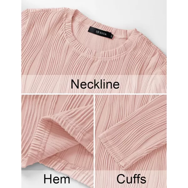 ZESICA Long Sleeve Shirts for Women Tops Fall Fashion 2024 Trendy Slim fit Textured TshirtsPink