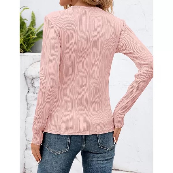 ZESICA Long Sleeve Shirts for Women Tops Fall Fashion 2024 Trendy Slim fit Textured TshirtsPink