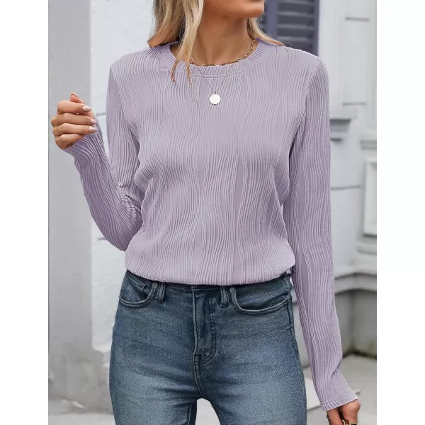 ZESICA Long Sleeve Shirts for Women Tops Fall Fashion 2024 Trendy Slim fit Textured TshirtsPurple
