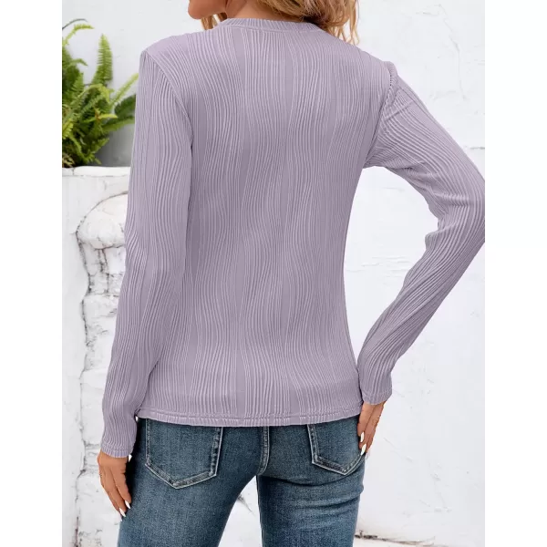 ZESICA Long Sleeve Shirts for Women Tops Fall Fashion 2024 Trendy Slim fit Textured TshirtsPurple