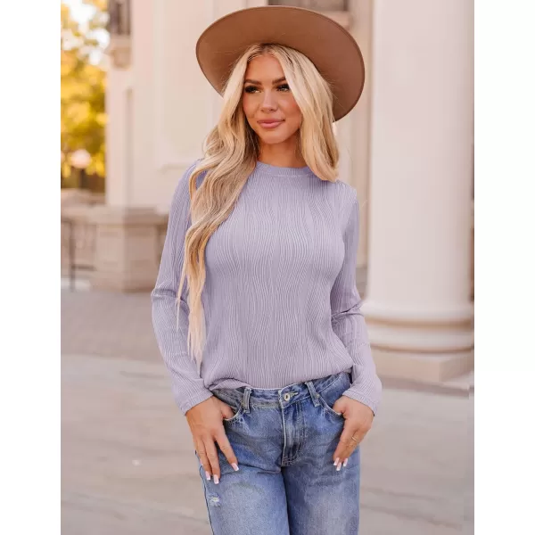 ZESICA Long Sleeve Shirts for Women Tops Fall Fashion 2024 Trendy Slim fit Textured TshirtsPurple