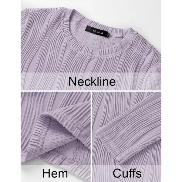 ZESICA Long Sleeve Shirts for Women Tops Fall Fashion 2024 Trendy Slim fit Textured TshirtsPurple