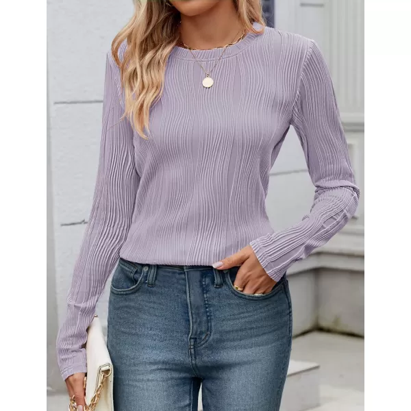 ZESICA Long Sleeve Shirts for Women Tops Fall Fashion 2024 Trendy Slim fit Textured TshirtsPurple