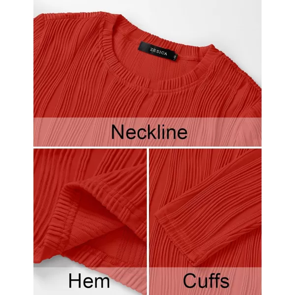 ZESICA Long Sleeve Shirts for Women Tops Fall Fashion 2024 Trendy Slim fit Textured TshirtsRed