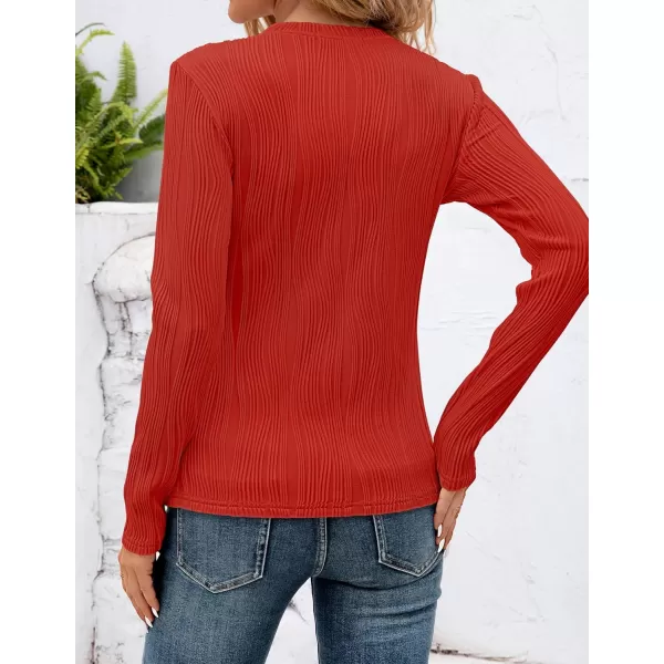 ZESICA Long Sleeve Shirts for Women Tops Fall Fashion 2024 Trendy Slim fit Textured TshirtsRed