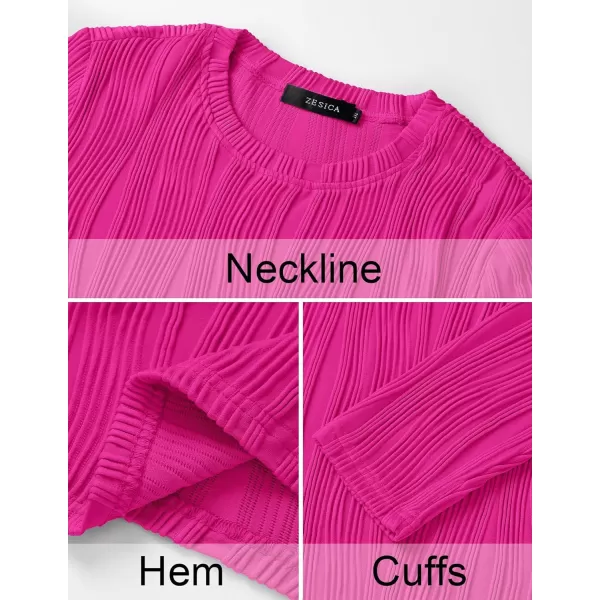 ZESICA Long Sleeve Shirts for Women Tops Fall Fashion 2024 Trendy Slim fit Textured TshirtsRose