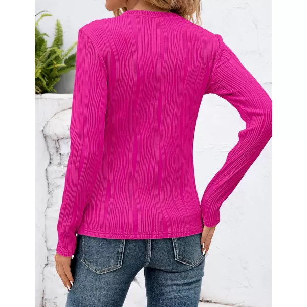 ZESICA Long Sleeve Shirts for Women Tops Fall Fashion 2024 Trendy Slim fit Textured TshirtsRose