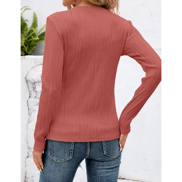 ZESICA Long Sleeve Shirts for Women Tops Fall Fashion 2024 Trendy Slim fit Textured TshirtsRosepink